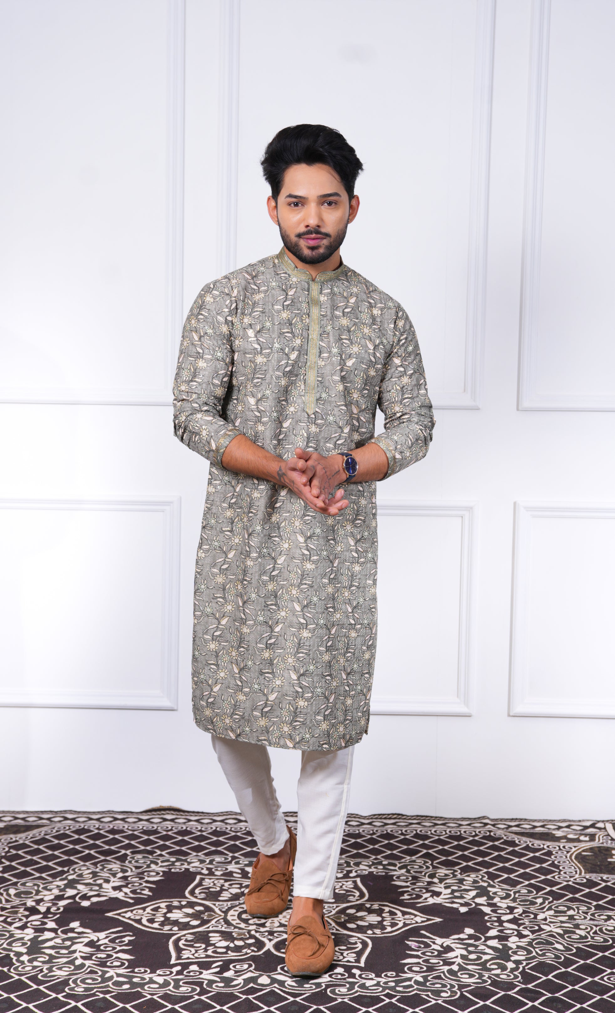 Sage Green Floral Embroidered Kurta