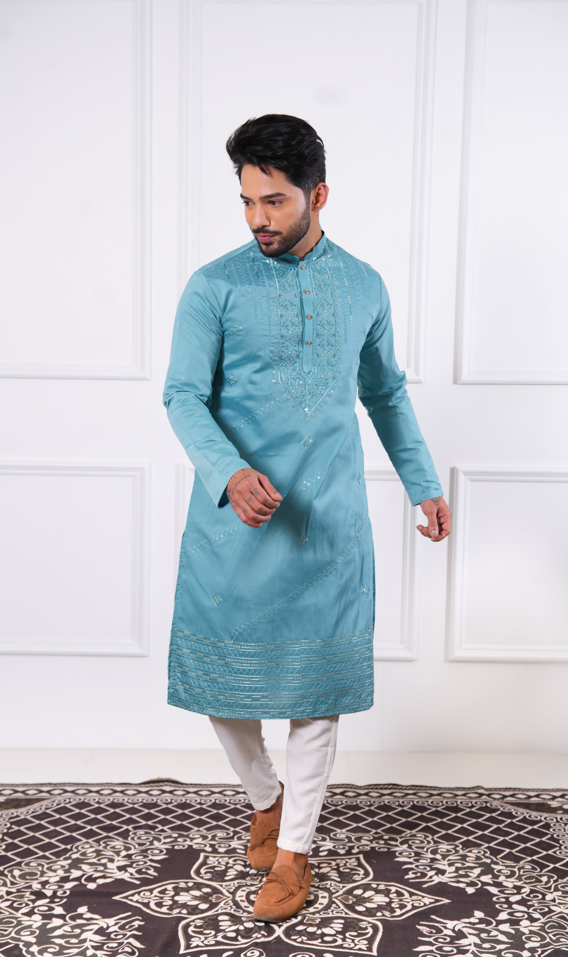 Aqua Teal Sequins Kurta