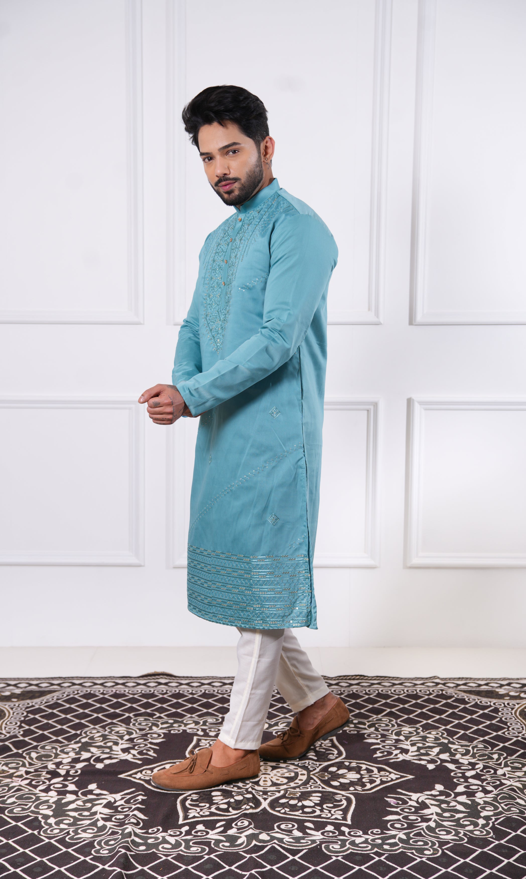 Aqua Teal Sequins Kurta