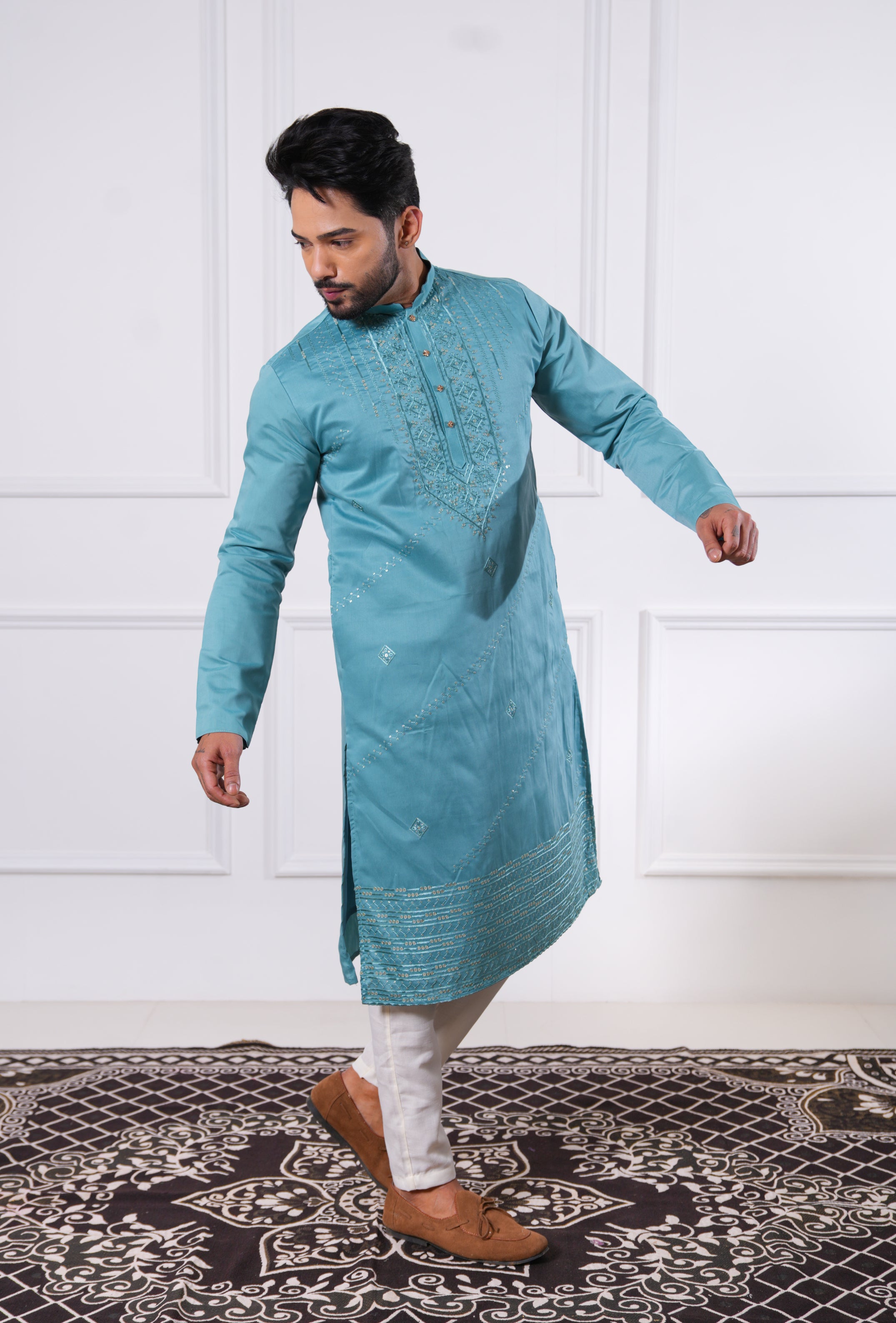 Aqua Teal Sequins Kurta