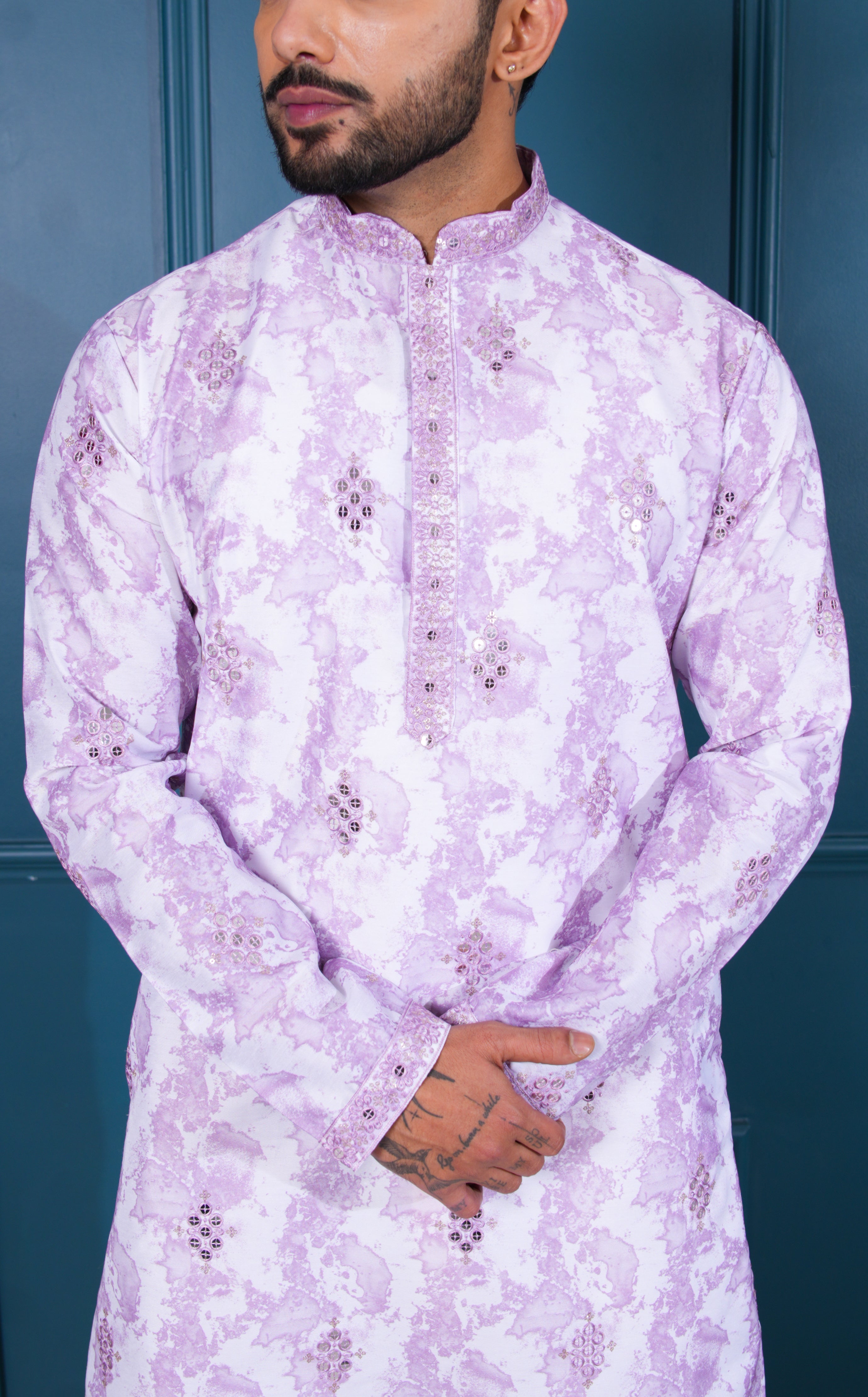 White & Lavender Watercolour Kurta
