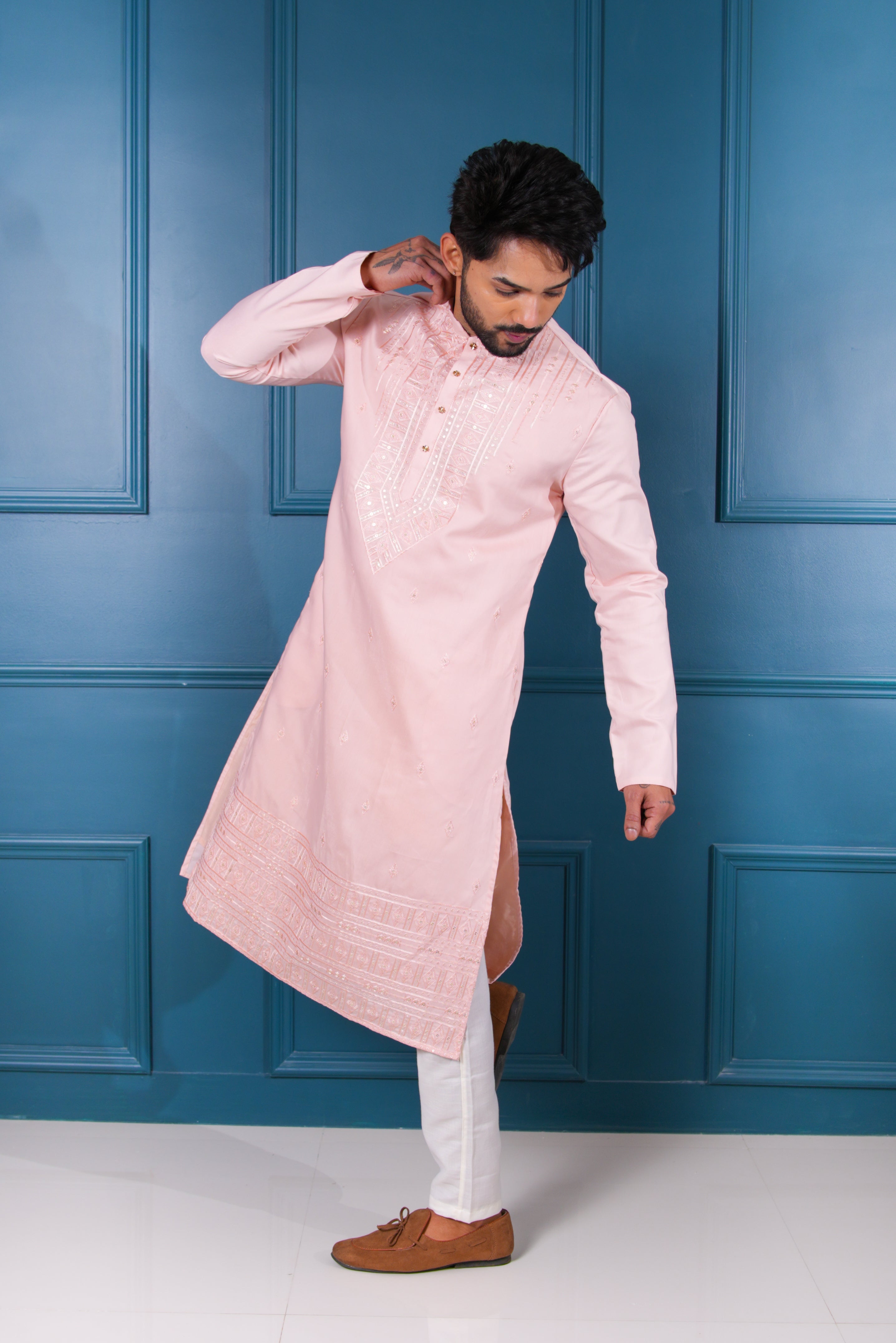 Pastel Pink Embroidered Kurta