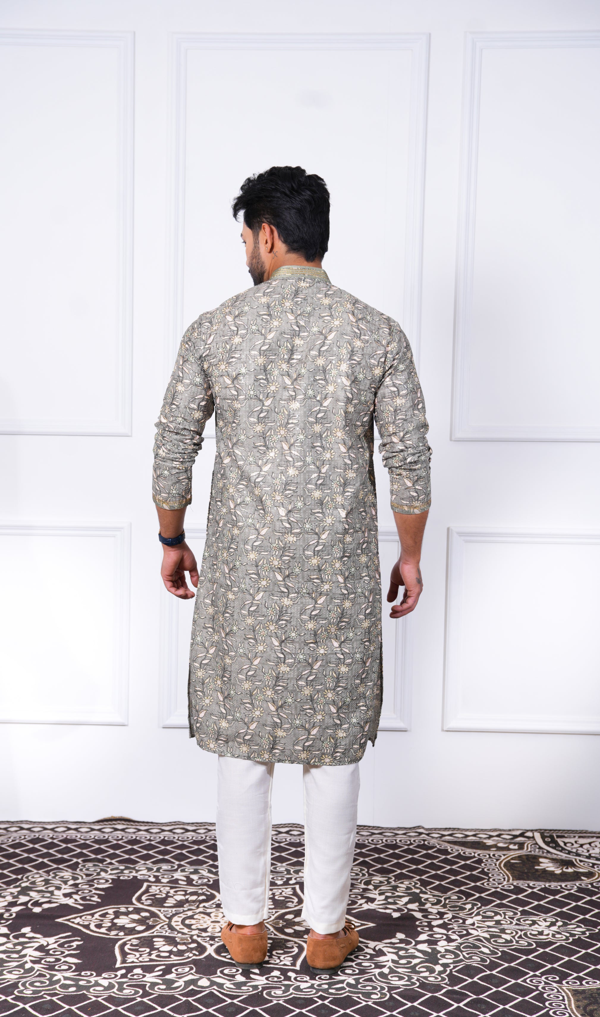 Sage Green Floral Embroidered Kurta