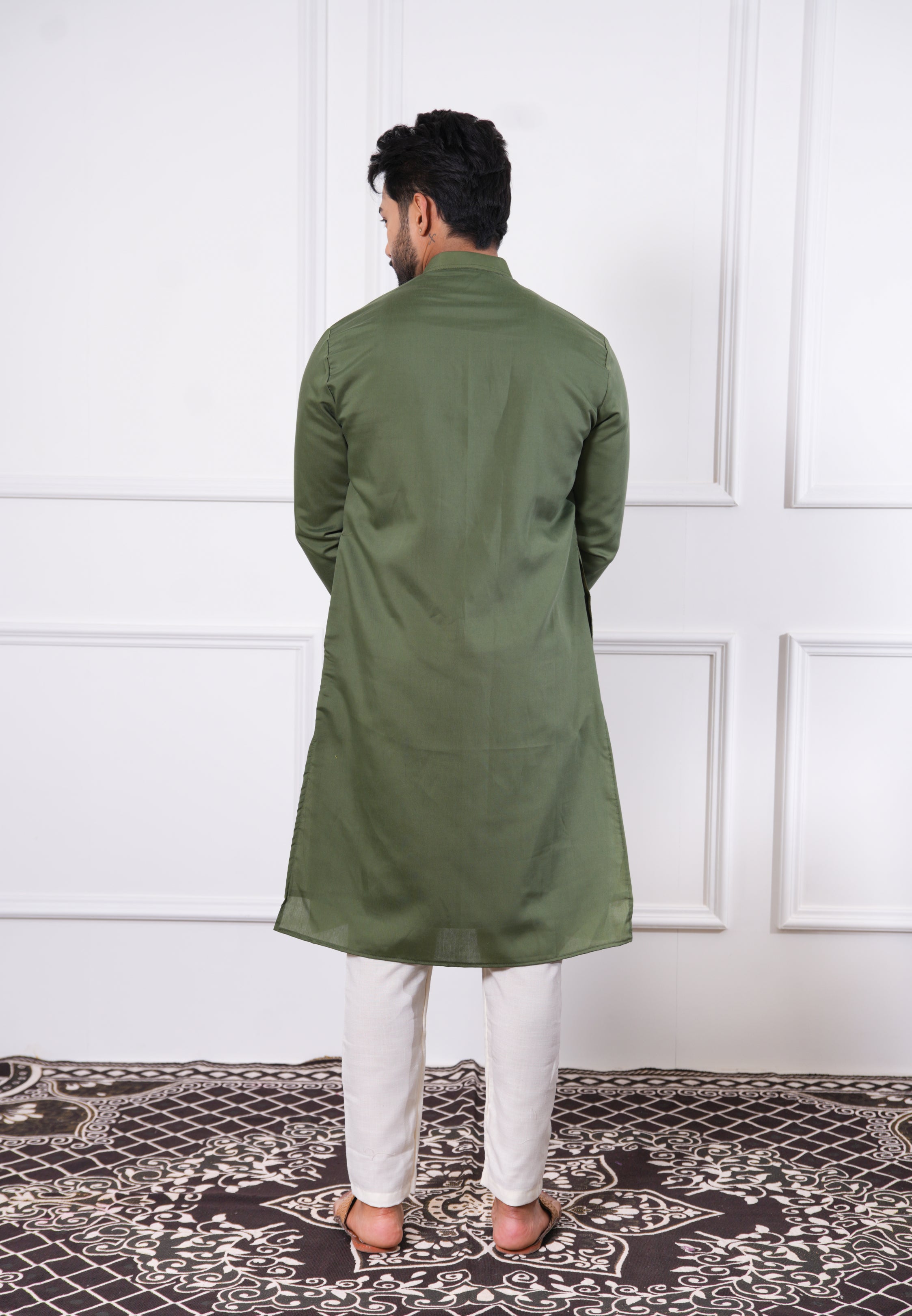 Olive Green Heavy Embroidered Kurta
