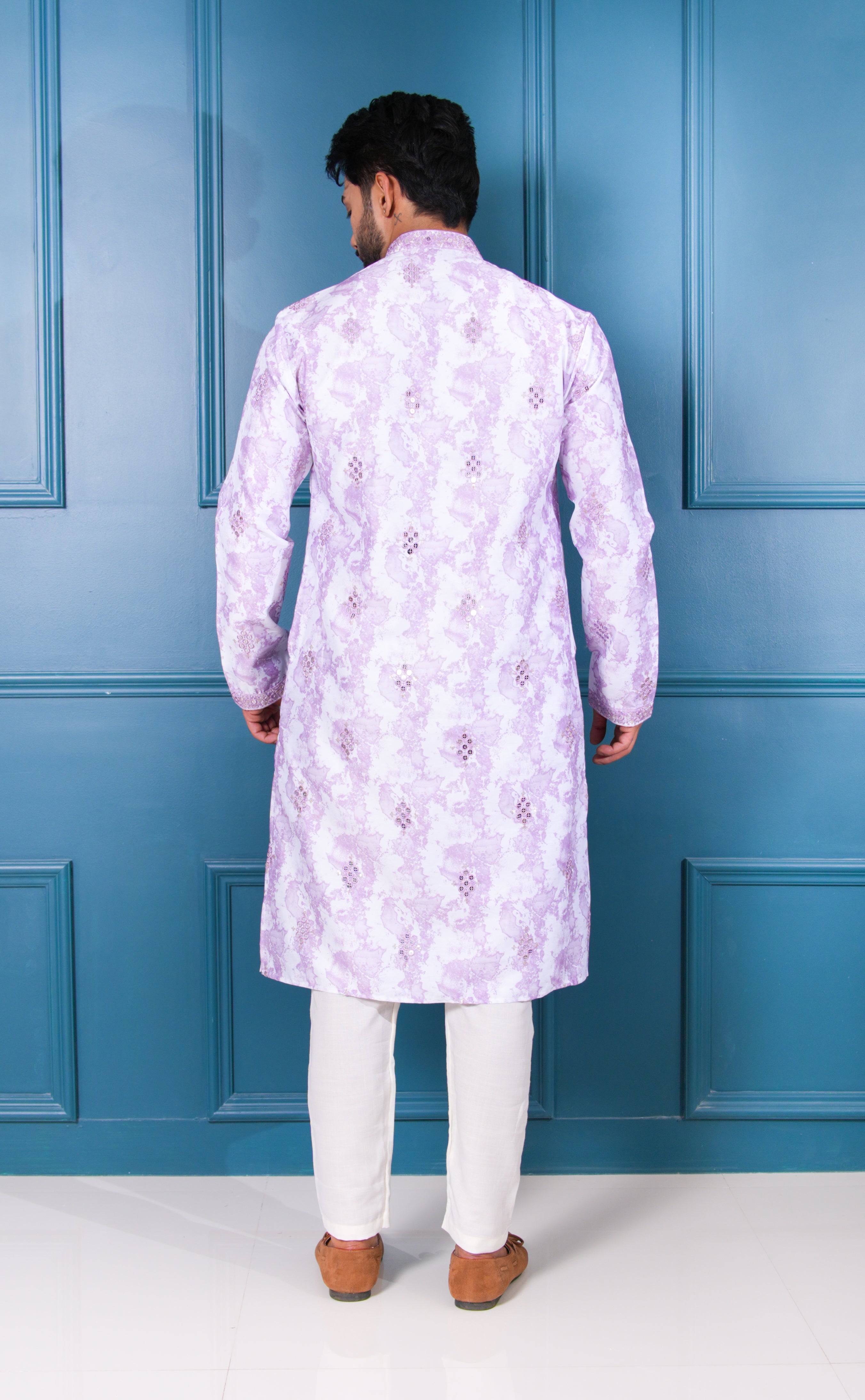 White & Lavender Watercolour Kurta