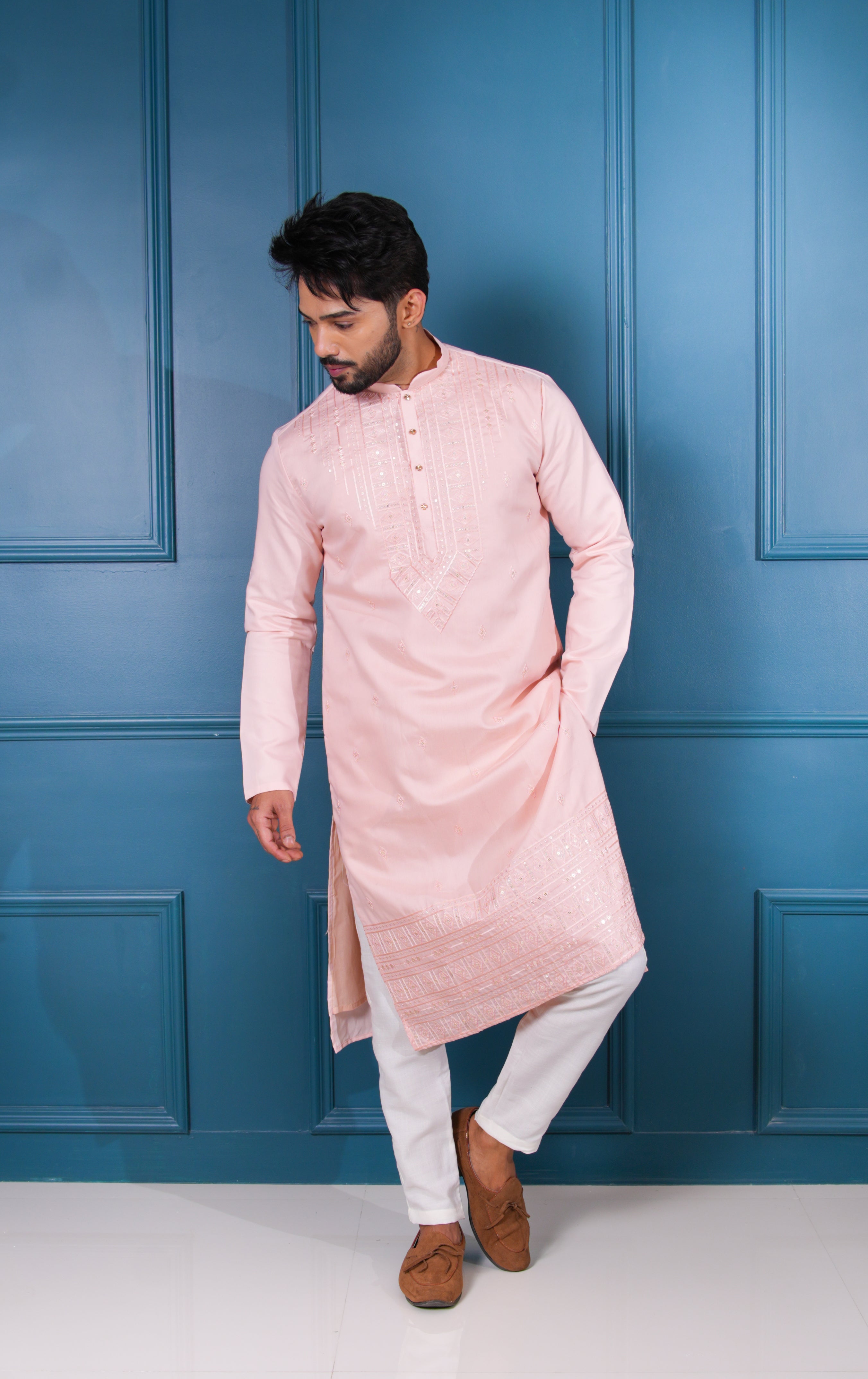 Pastel Pink Embroidered Kurta