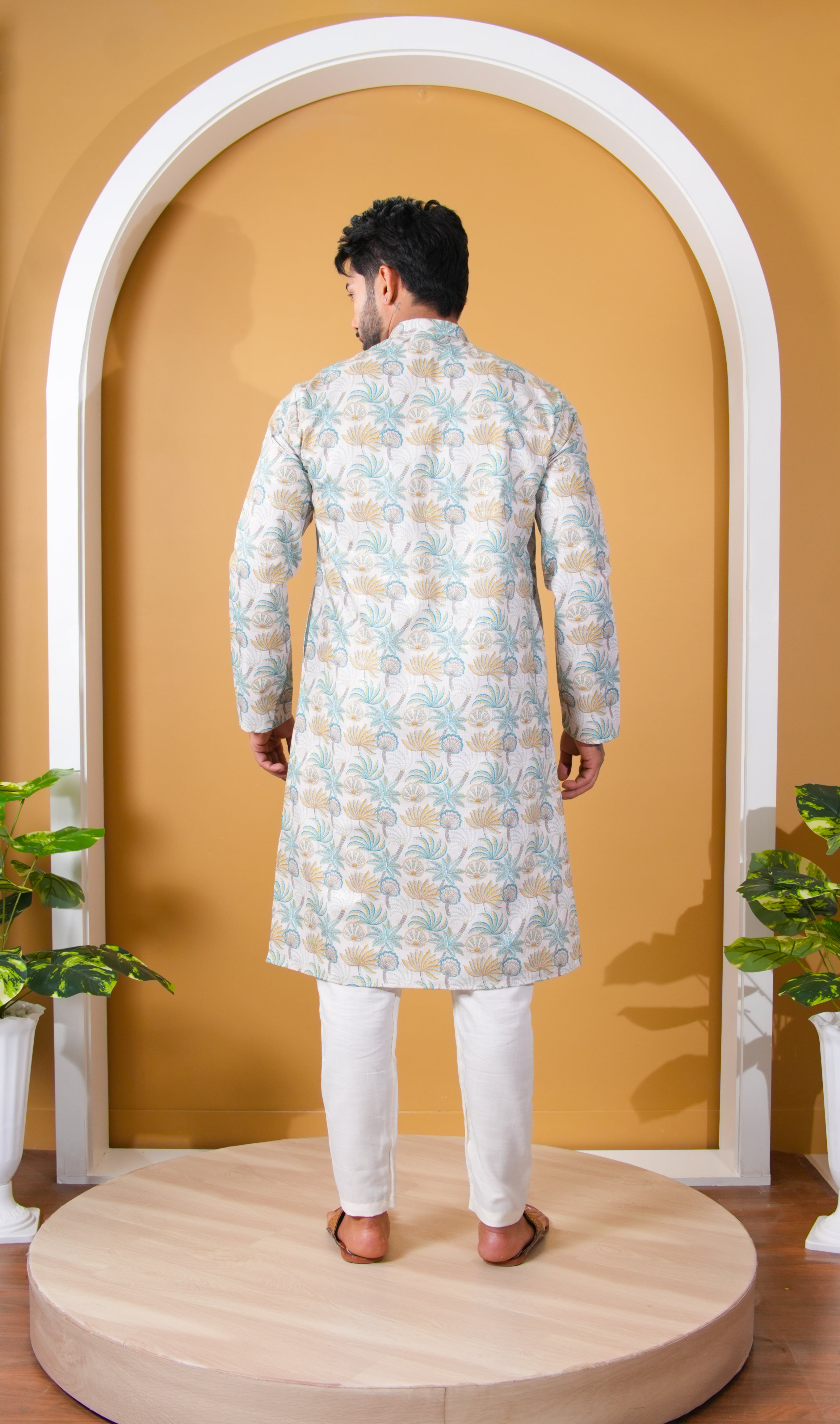 Ivory Tropical Palm Print Kurta